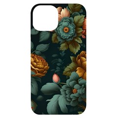 Floral Flower Blossom Turquoise Iphone 14 Black Uv Print Case by Vaneshop