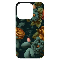 Floral Flower Blossom Turquoise Iphone 14 Pro Black Uv Print Case