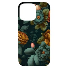 Floral Flower Blossom Turquoise Iphone 14 Pro Max Black Uv Print Case by Vaneshop