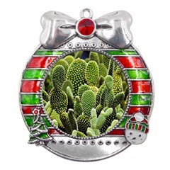 Cactus Flora Flower Nature Floral Metal X mas Ribbon With Red Crystal Round Ornament by Vaneshop