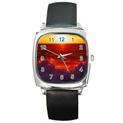 Sea Beach Sunset Sunrise Twilight Square Metal Watch by Vaneshop