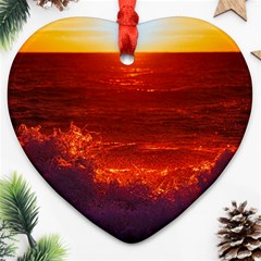 Sea Beach Sunset Sunrise Twilight Heart Ornament (two Sides)