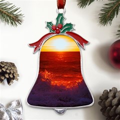 Sea Beach Sunset Sunrise Twilight Metal Holly Leaf Bell Ornament by Vaneshop