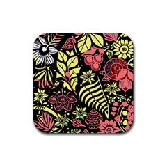 Flower Leaves Floral Flora Nature Rubber Coaster (square) by Vaneshop