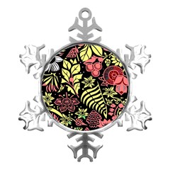 Flower Leaves Floral Flora Nature Metal Small Snowflake Ornament by Vaneshop