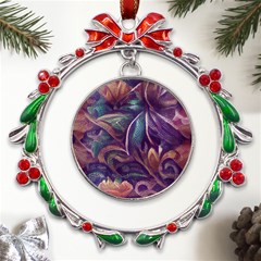 Abstract African Art Pattern Metal X mas Wreath Ribbon Ornament