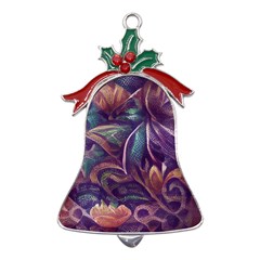 Abstract African Art Pattern Metal Holly Leaf Bell Ornament