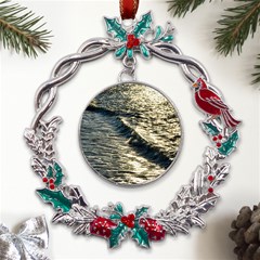 Wave Water Surface Sea Ocean Liquid Metal X mas Wreath Holly Leaf Ornament