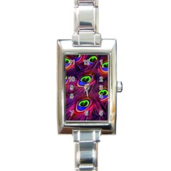 Peacock Feathers Color Plumage Rectangle Italian Charm Watch by Celenk