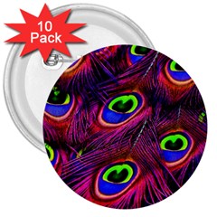 Peacock Feathers Color Plumage 3  Buttons (10 Pack)  by Celenk