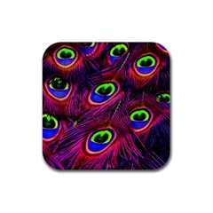 Peacock Feathers Color Plumage Rubber Coaster (square) by Celenk