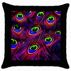 Peacock Feathers Color Plumage Throw Pillow Case (black) by Celenk