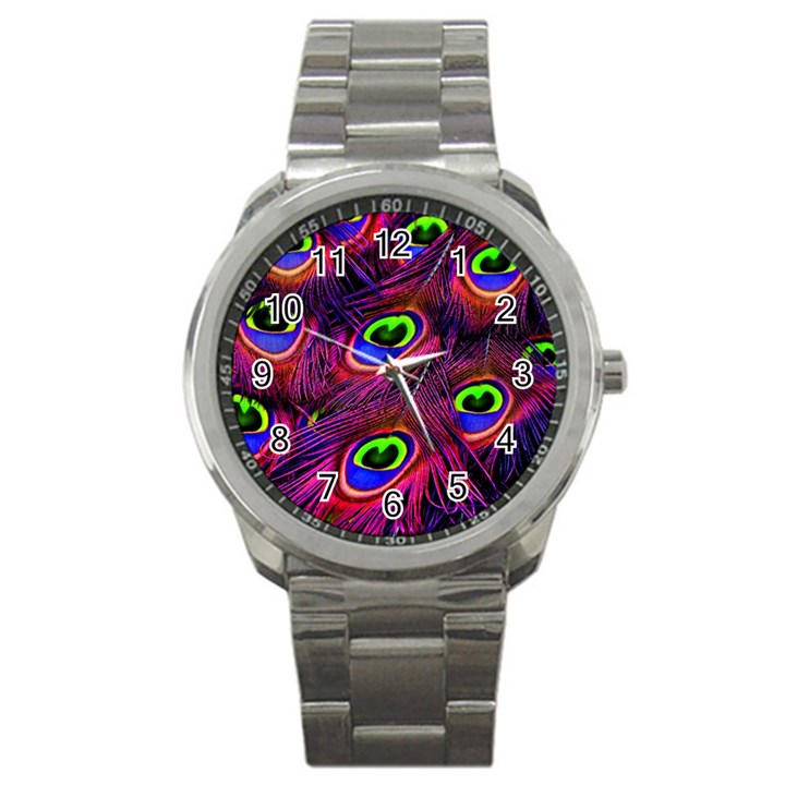 Peacock Feathers Color Plumage Sport Metal Watch