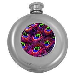 Peacock Feathers Color Plumage Round Hip Flask (5 Oz) by Celenk