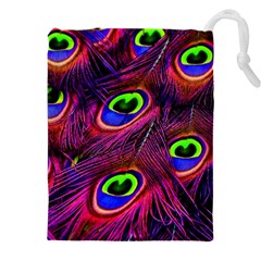 Peacock Feathers Color Plumage Drawstring Pouch (4xl) by Celenk