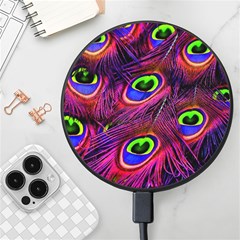 Peacock Feathers Color Plumage Wireless Fast Charger(black) by Celenk