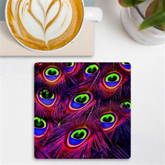 Peacock Feathers Color Plumage Uv Print Square Tile Coaster  by Celenk