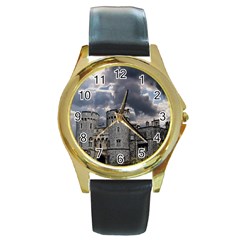 Castle Building Architecture Round Gold Metal Watch by Celenk