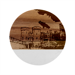 Castle Building Architecture Marble Wood Coaster (round) by Celenk