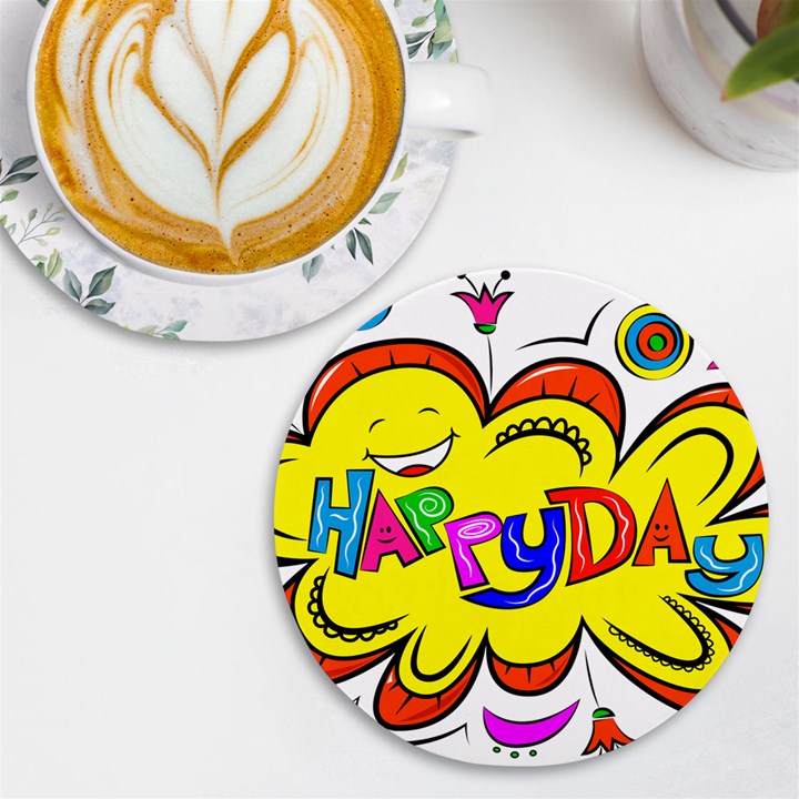 Happy Happiness Child Smile Joy UV Print Round Tile Coaster