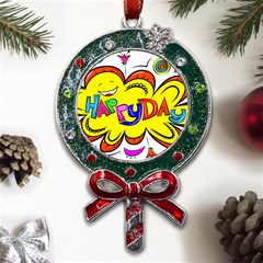 Abstract Wood Design Floor Texture Metal X mas Lollipop With Crystal Ornament