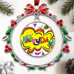 Happy Happiness Child Smile Joy Metal X mas Wreath Ribbon Ornament