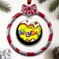 Happy Happiness Child Smile Joy Metal Red Ribbon Round Ornament