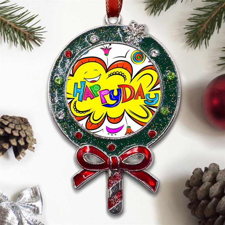 Happy Happiness Child Smile Joy Metal X Mas Lollipop with Crystal Ornament