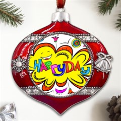 Happy Happiness Child Smile Joy Metal Snowflake And Bell Red Ornament