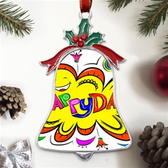 Happy Happiness Child Smile Joy Metal Holly Leaf Bell Ornament