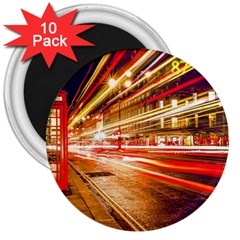 Telephone Box London Night 3  Magnets (10 Pack)  by Uceng