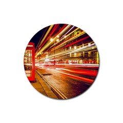 Telephone Box London Night Rubber Round Coaster (4 Pack) by Uceng