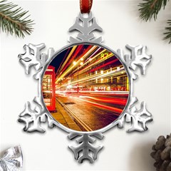 Telephone Box London Night Metal Small Snowflake Ornament by Uceng