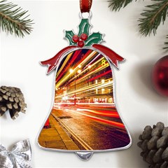 Telephone Box London Night Metal Holly Leaf Bell Ornament