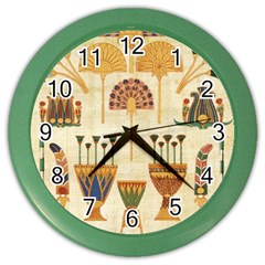 Egyptian Paper Papyrus Hieroglyphs Color Wall Clock by Vaneshop