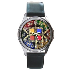 Acrylic Painting  Round Metal Watch by Rbudhiya