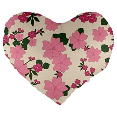 Floral Vintage Flowers Large 19  Premium Flano Heart Shape Cushions