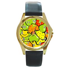 Fruit Food Wallpaper Round Gold Metal Watch by Dutashop