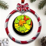 Fruit Food Wallpaper Metal Red Ribbon Round Ornament Front