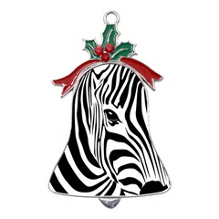 Animal Cute Pattern Art Zebra Metal Holly Leaf Bell Ornament by Amaryn4rt