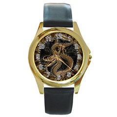 Dragon Pentagram Round Gold Metal Watch by Amaryn4rt