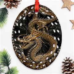 Dragon Pentagram Oval Filigree Ornament (two Sides)