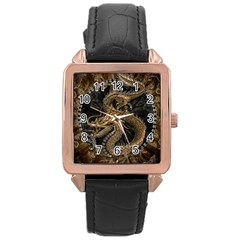 Dragon Pentagram Rose Gold Leather Watch  by Amaryn4rt