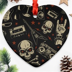 Grunge Seamless Pattern With Skulls Heart Ornament (two Sides) by Amaryn4rt