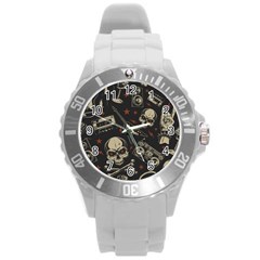 Grunge Seamless Pattern With Skulls Round Plastic Sport Watch (l) by Amaryn4rt