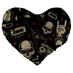 Grunge Seamless Pattern With Skulls Large 19  Premium Heart Shape Cushions by Amaryn4rt