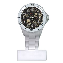 Grunge Seamless Pattern With Skulls Plastic Nurses Watch by Amaryn4rt