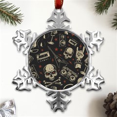 Grunge Seamless Pattern With Skulls Metal Small Snowflake Ornament by Amaryn4rt