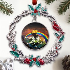 Rainbow Color Metal X mas Wreath Holly Leaf Ornament