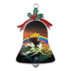 Rainbow Color Metal Holly Leaf Bell Ornament